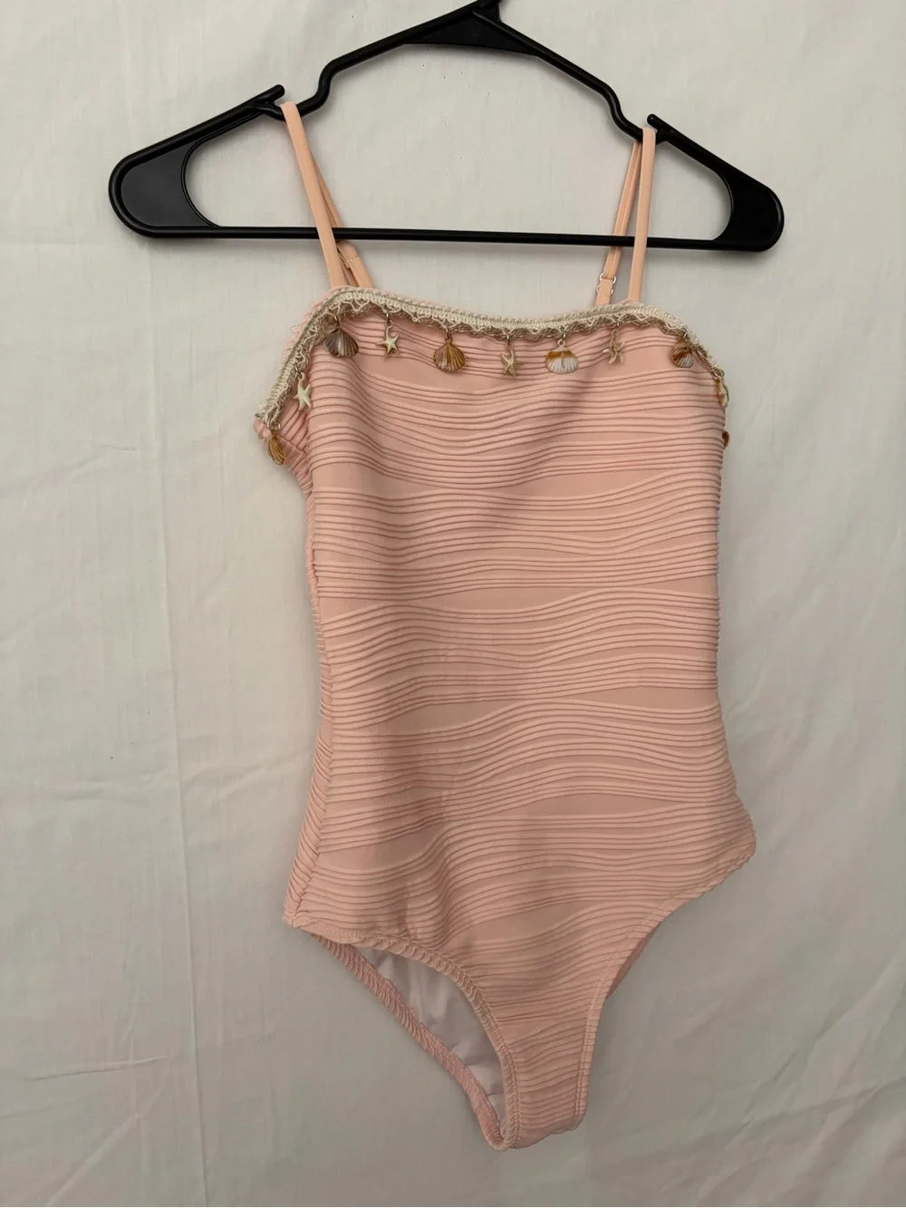 Girls’ Pink One Piece Swimsuit Shell Charms Size 13-14Y(A786)